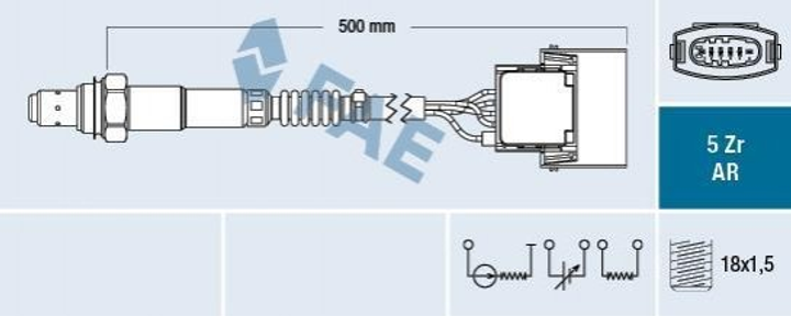 Лямбда зонд FAE 75015 Opel Vectra, Zafira 2200392, 24450850, 9129871 - зображення 1