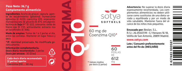 Дієтична добавка Sotya Coenzima Q10 60 перлин(8427483000587) - зображення 2