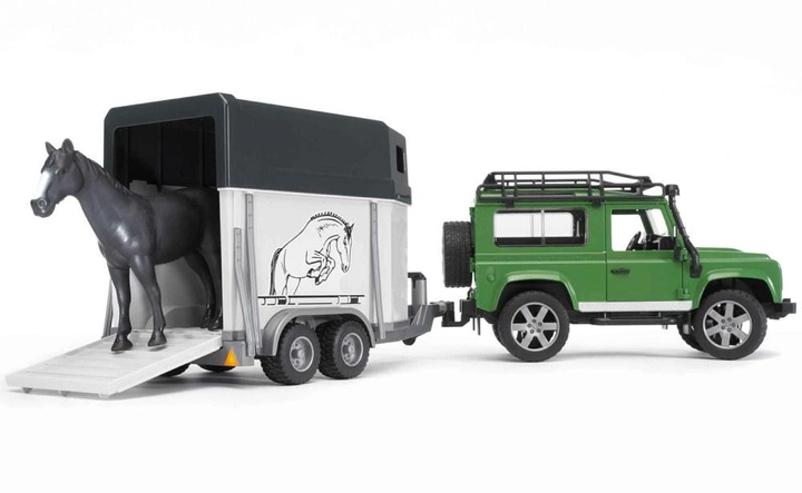 Фургон Bruder - Land Rover Defender Station Wagon з кінним причепом і 1 конем (4001702025922) - зображення 1
