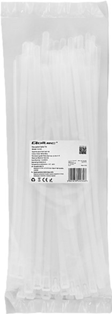 Кабельні стяжки Qoltec Nylon UV 7.2 x 300 мм 100 шт White (5901878522326) - зображення 1