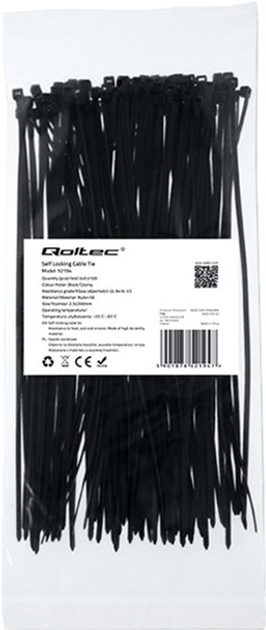 Кабельні стяжки Qoltec Nylon UV 2.5 x 200 мм 100 шт Black (5901878521947) - зображення 1