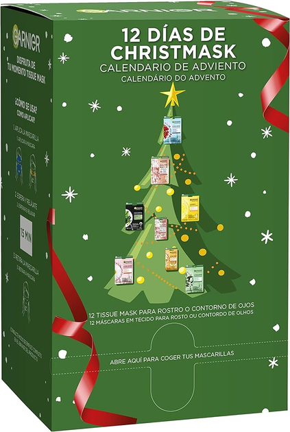 Набір тканинних масок для обличчя Garnier Advent Calendar 12 Days Christmask 12 шт (8445098295341) - зображення 1