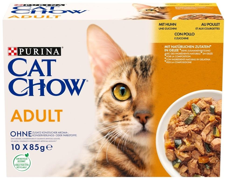 Mokra karma dla kotów Purina Cat Chow Adult z kurczakiem i cukinią 10 x 85 g (7613036596879) - obraz 1