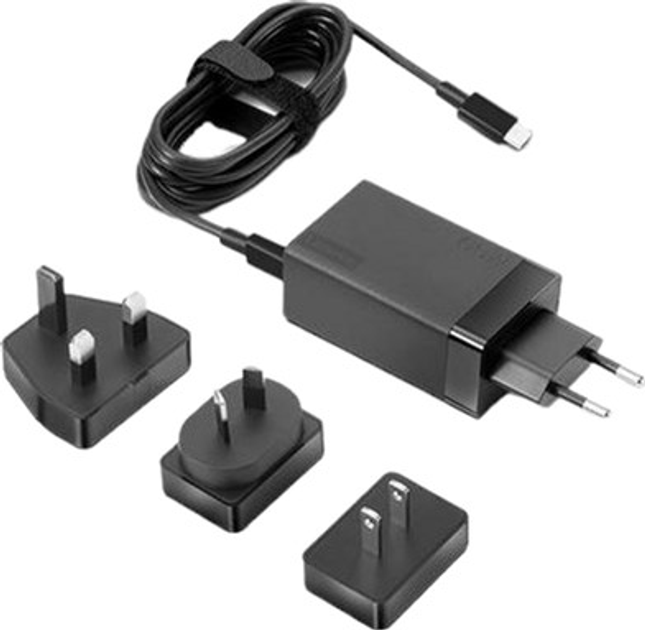 Adapter Lenovo USB Type-C 65W podróżny czarny + kabel USB Type-C - USB Type-C 1.8 m czarny (194632521795) - obraz 1
