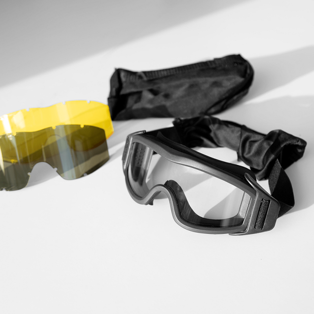 Окуляри Defenders Black, тактичні захисні окуляри з лінзами, армійська балістична маска, військова маска - зображення 1