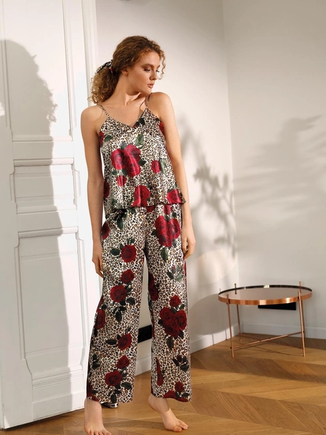 Piżama (podkoszulka + spodnie) damska DKaren Dk-Ki 2XL Brązowa z kwiatowym wzorem (5903251426030) - obraz 1