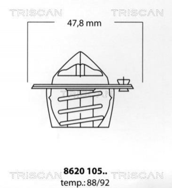 Термостат TRISCAN 862010592 Ford Galaxy, Fusion, Focus, Mondeo, Fiesta, C-Max; Mazda 2; Volvo C30, S40, V50 1571879, 1E0515171, 1E0615173 - зображення 1