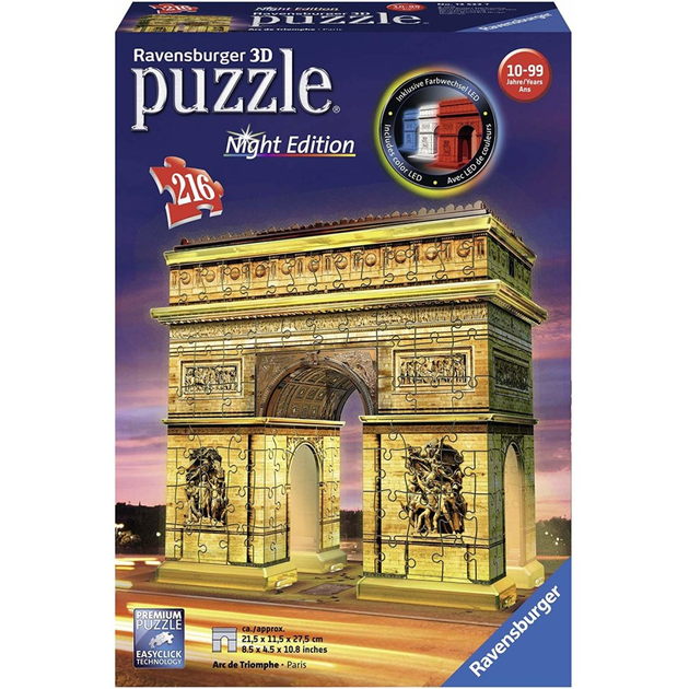 Класичні пазли Ravensburger Нічна версія Тріумфальної арки 22 x 28 см 216 елементів (4005556125227) - зображення 1