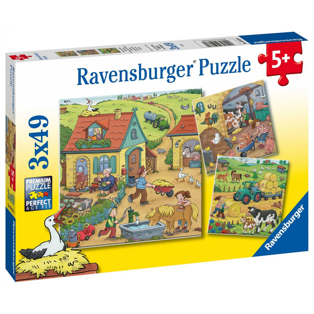 Zestaw puzzli Ravensburger Farma 21 x 21 cm 3 x 49 elementów (4005556050789) - obraz 1