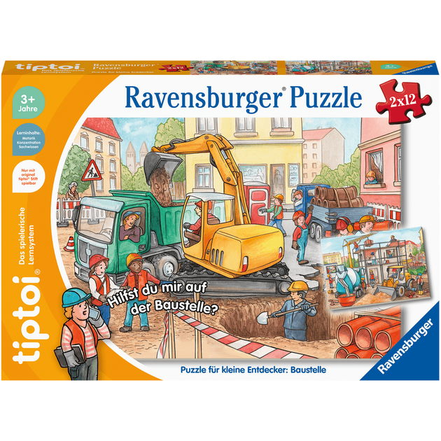 Zestaw puzzli Ravensburger tiptoi dla małych odkrywców Plac budowy 27 x 20 cm 2 x 12 elementów (4005556001378) - obraz 1