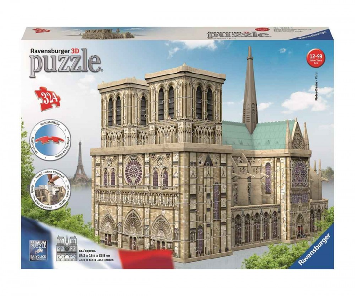 3D-пазл Ravensburger - Нотр Дам 13.5 x 6.5 x 10.2 см 324 елемента (4005556125234) - зображення 1