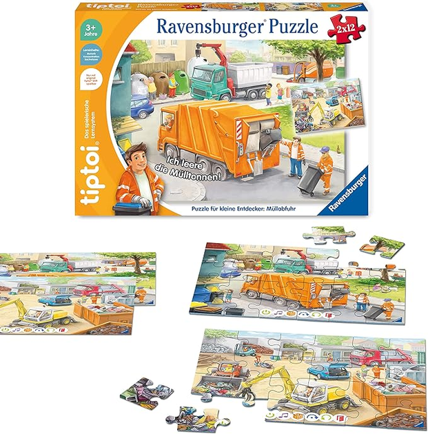 Puzzle musical Ravensburger tiptoi dla małych odkrywców Zbieranie śmieci 26 x 18 cm 2 x 12 elementów (4005556001729) - obraz 2