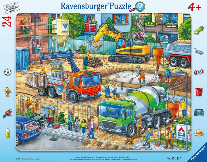 Puzzle klasyczne Ravensburger Na placu budowy coś się dzieje 32.5 x 24.5 cm 24 elementy (4005556051427) - obraz 1