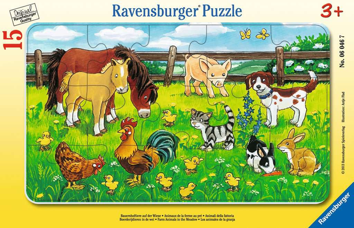 Puzzle klasyczne Ravensburger Farm Animals in the Meadow 49 x 36 cm 15 elementów (4005556060467) - obraz 1