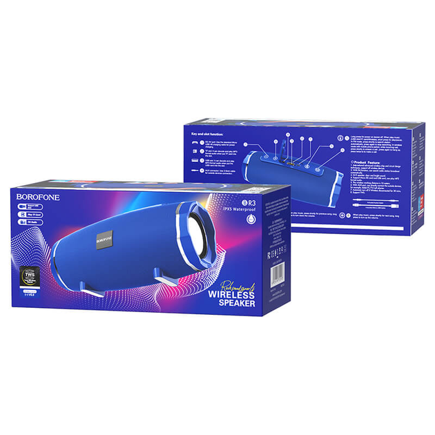 Портативная блютуз колонка BOROFONE Rich sound IPX5 BR3 |AUX, SD-card, Bluetooth, USB, FM-Radio| Синий - изображение 6