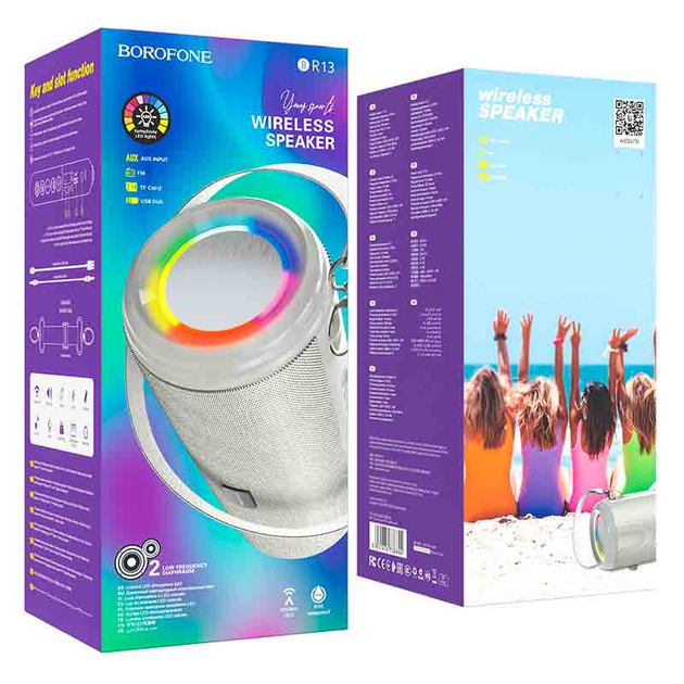 Портативная блютуз колонка BOROFONE Young IPX5 BR13 |AUX, SD-card, Bluetooth, USB, FM-Radio| Серый - изображение 4