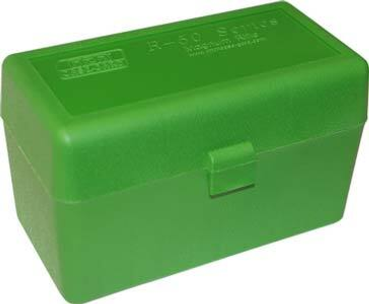 Коробка MTM RLLD-50 на 50 патронів кал. 6,5x284 Norma; 7mm Rem Mag; 300 Win Mag; 300 Wby Mag; 300 RUM; 8x57 JRS; 8x68 S; 338 Win Mag; 9,3x74 R; 375 H&H Mag і 416 Rem Mag. Колір – зелений. - зображення 2