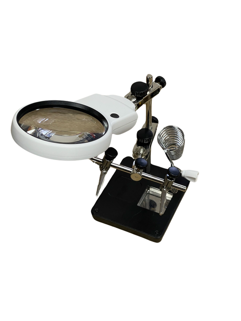 Третья рука Magnifier MG16129-AC1 с подсветкой, 3.5X 90мм + 5.25X 20мм с подставкой под паяльник - Фото 2 Третья рука Magnifier MG16129-AC1 с подсветкой, 3.5X 90мм + 5.25X 20мм с подставкой под паяльник - изображение 2
