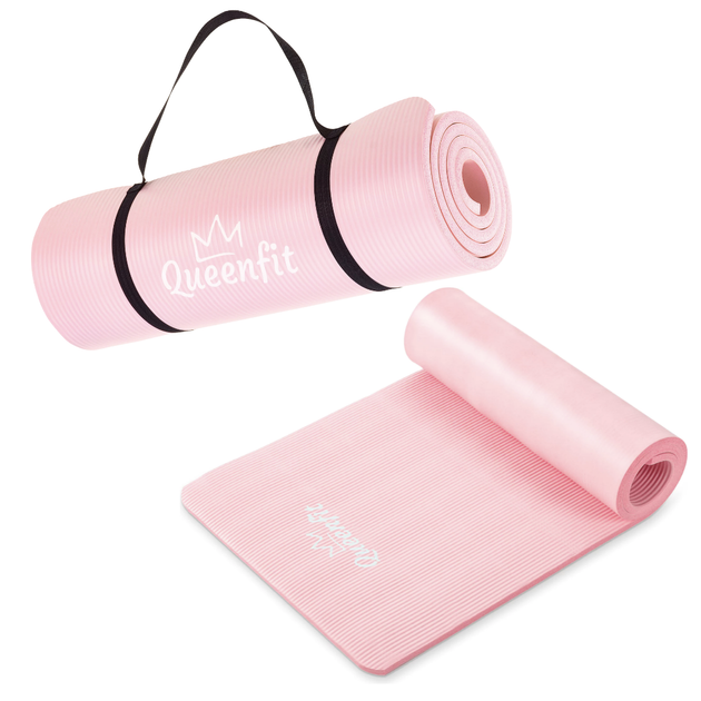 Коврик для йоги Queenfit NBR 1 5 см розовый гимнастический каремат Queenfit комфортный - изображение 8
