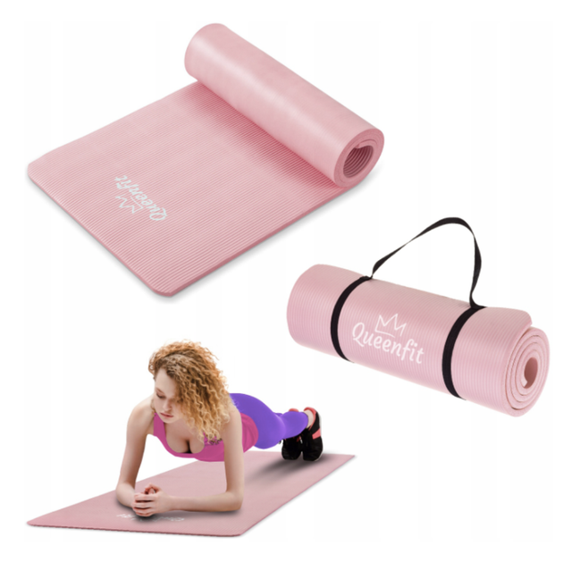 Коврик для йоги Queenfit NBR 1 5 см розовый гимнастический каремат Queenfit комфортный - изображение 9
