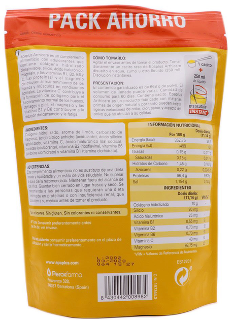 Suplement diety Epaplus Collagen Silicon Hyaluronic And Magnesium Lemon Flavor 668 g (8430442008982) - obraz 2