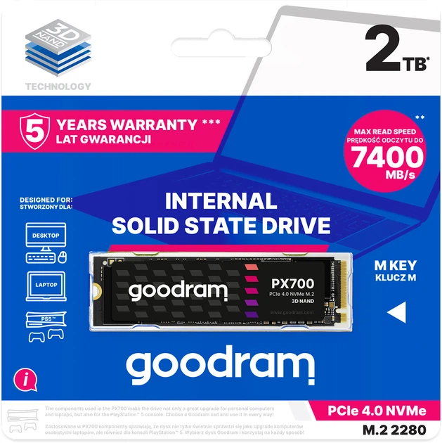 Dysk SSD Goodram PX700 2TB M.2 2280 PCIe 4.0 x4 NVMe 3D NAND (SSDPR-PX700-02T-80) - Zdjęcie 12 Dysk SSD Goodram PX700 2TB M.2 2280 PCIe 4.0 x4 NVMe 3D NAND (SSDPR-PX700-02T-80) - obraz 12