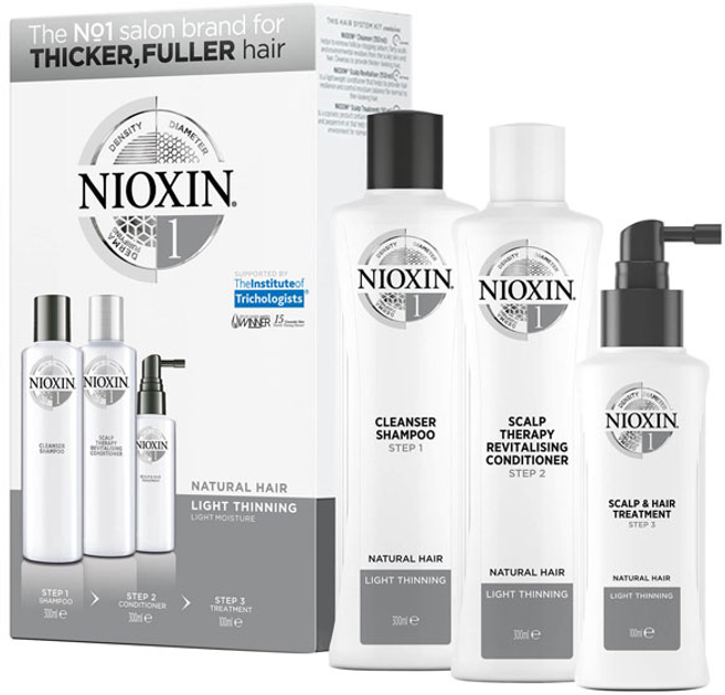 Zestaw do kruchych i zmęczonych włosów Nioxin System 1 Fall Protection Treatment Szampon 300 ml + Odżywka 300 ml + Serum 100 ml (3614227273153) - obraz 1