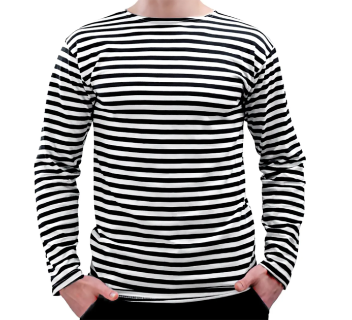Тільняшка морська з довгим рукавом, з чорними та білими смугами, 100% бавовна, розмір XXL - зображення 1