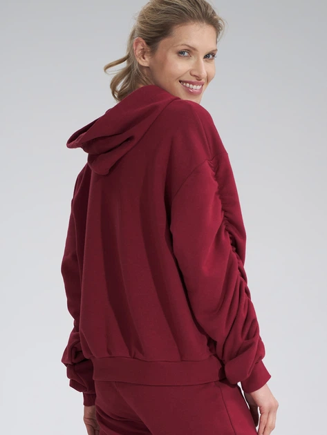 Bluza damska z kapturem kangurka Figl M801 S Ciemnoczerwona (5902194407205) - obraz 5