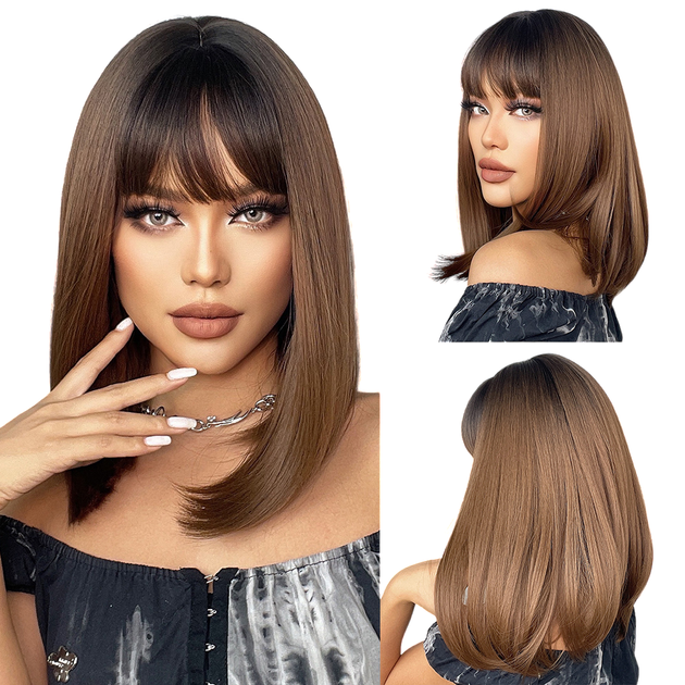 Парик Medium Ombre Brown Light, натуральные синтетические волосы - изображение 7