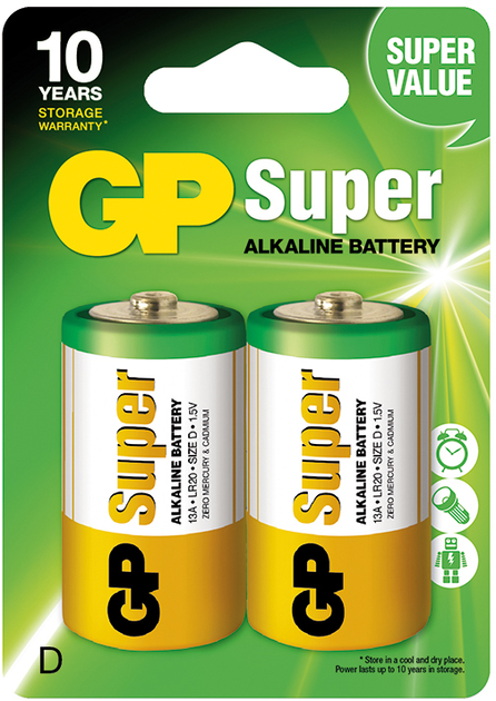 Лужні батарейки GP SUPER ALKALINE 1.5 V 13A-U2, LR20, D 2 шт. (13A-U2) - зображення 1