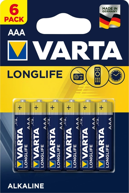 Батарейка Varta Longlife AAA BLI 6 Alkaline (4103101416) - зображення 1
