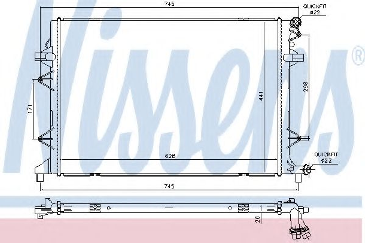 Радіатор охолодження VOLKSWAGEN JETTA IV (162, 163) (10-) (вир-во Nissens) Nissens (65340) - зображення 1