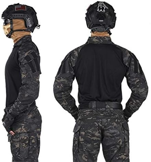 Тактична армійська бойова сорочка зсу з налокітниками убакс IDOGEAR G3 Combat, чорний мультикам, 96358652-S - зображення 2