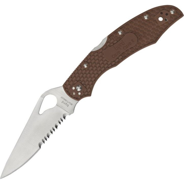 Нож складной Spyderco Byrd Cara Cara 2 полусеррейтор Brown тип замка Back Lock BY03PSBN2 - изображение 2