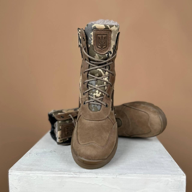 Тактичні берці натуральна шкіра та хутро койот піксель, двохкомпонентна підошва тактичне взуття 45 - зображення 2