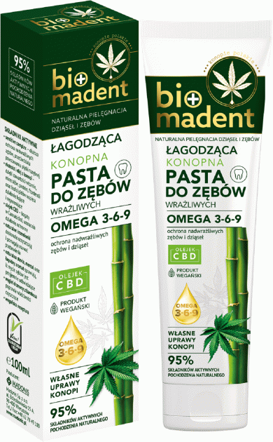 Pasta do zębów Bio Madent do profilaktyki i leczenia dziąseł Hemp Oil 100 ml (5902643060142) - obraz 1