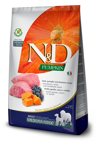 Farmina N & D grain free Lamb & Blueberry Adult Medium & Maxi Фармина беззерновой сухой корм для собак средних и крупных собак ( ягненок, черника, тыква) 12 кг - Фото 1 Farmina N & D grain free Lamb & Blueberry Adult Medium & Maxi Фармина беззерновой сухой корм для собак средних и крупных собак ( ягненок, черника, тыква) 12 кг - изображение 1