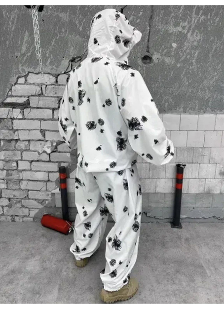 Мужской водонепроницаемый Зимний Маскировочный костюм Клякса Белый (Маскхалат) размер Л - изображение 2