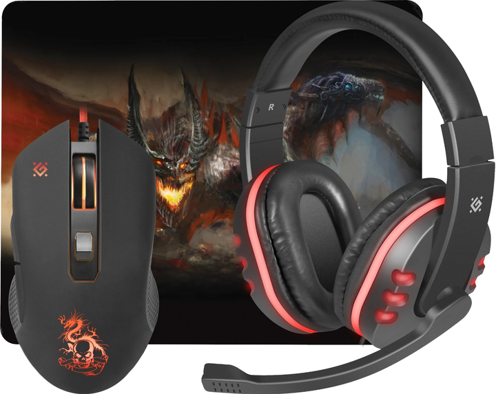 Mysz Defender Devourer MHP-006 USB z podkładką pod mysz i słuchawkami Black (4714033520065) - obraz 1