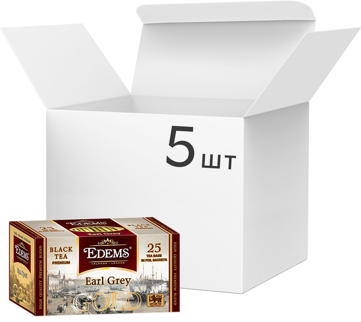 Упаковка чорного пакетованого чаю Edems Gold Earl Grey 25 пакетиків х 5 пачок від Rozetka на платформі USKIDKA Акція на Упаковка чорного пакетованого чаю Edems Gold Earl Grey 25 пакетиків х 5 пачок від Rozetka