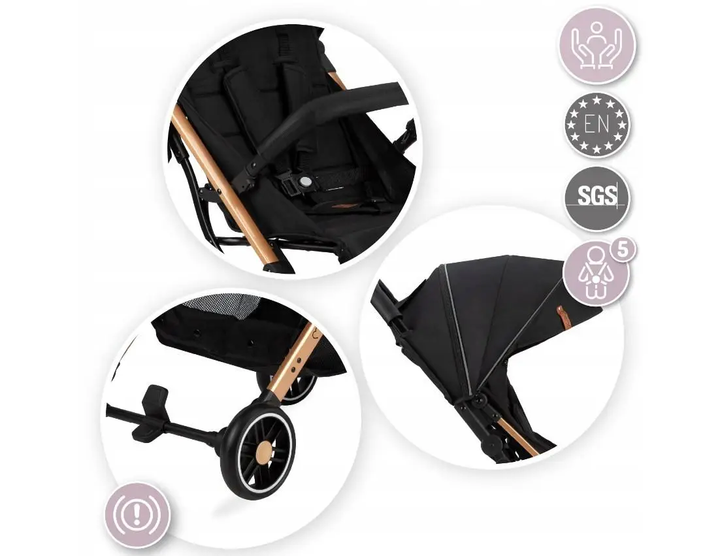 Коляска прогулочная Momi Summer Baby Dynamic Estelle летняя одинарные прорезиненные колеса Черный с коричневым (Momi) - Фото 8 Коляска прогулочная Momi Summer Baby Dynamic Estelle летняя одинарные прорезиненные колеса Черный с коричневым (Momi) - изображение 8