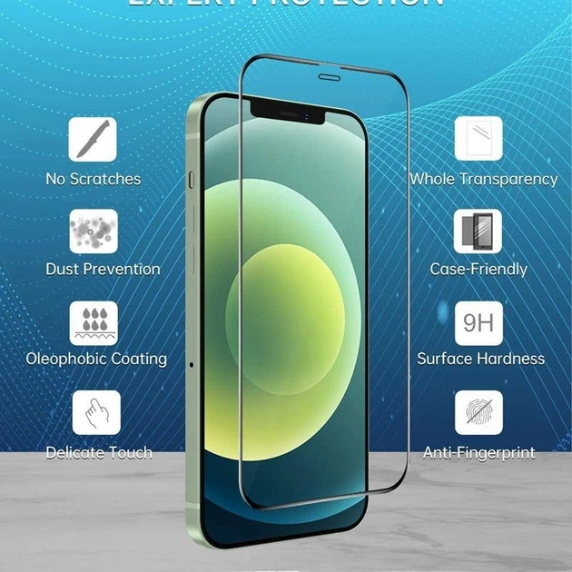 Захисне загартоване скло 2шт для iPhone 13 та iPhone 13 Pro та iPhone 14 та iPhone 16e та iPhone 17e та iPhone SE 4 FullGlue 3D FullCover Armor black - изображение 5