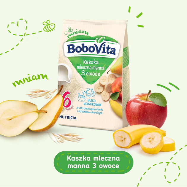 Молочна каша Bobovita манна яблуко, груша, банан з 6 міс.(15717) - зображення 2