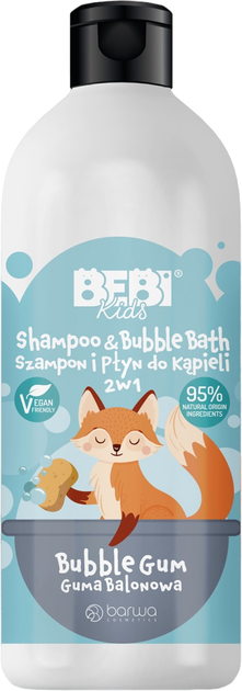 Szampon dla dzieci i pianka do kąpieli Barwa Cosmetics Bebi Kids Shampoo & Bubble Bath Bubble Gum 500 ml (5902305005030) - obraz 1