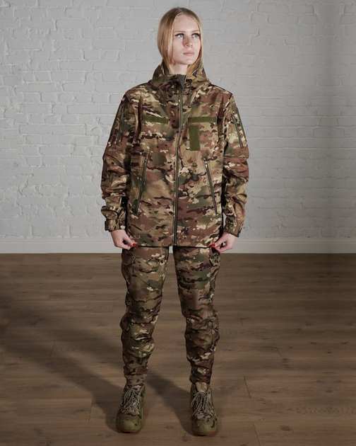 Женская военная тактическая форма SoftShell трехслойная осень/зима куртка и брюки р. S Мультикам - изображение 1