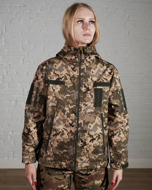 Женская военная тактическая куртка SoftShell трехслойная осень/зима р. M Пиксель - изображение 1