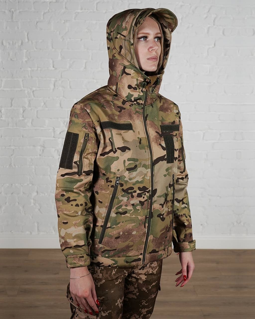 Женская военная тактическая куртка SoftShell трехслойная осень/зима р. M Мультикам - изображение 2