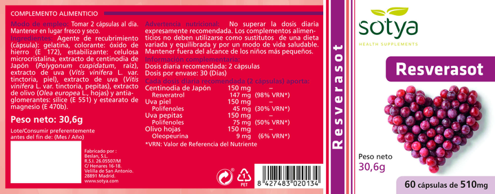 Suplement diety Sotya Resverasot 510 mg 60 kapsułek (8427483020134) - obraz 2
