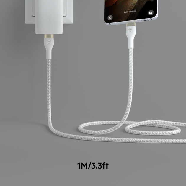 Кабель Belkin BRAIDED SILICONE USB-C - USB-C 1 м White (CAB011bt1MWH) - зображення 4